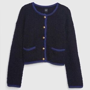 NWOT Gap Navy Blue Boucle Sweater with Gold Buttons